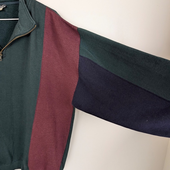 Free with Purchase Colorblock Sweater Quarter Zip Long Sleeve Baggy - Picture 5 of 9